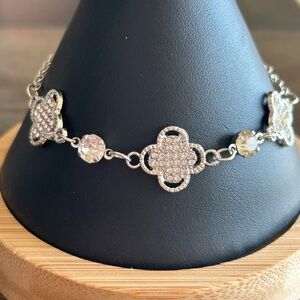 Trendy Silver Clover Bracelet with Crystal Accents
